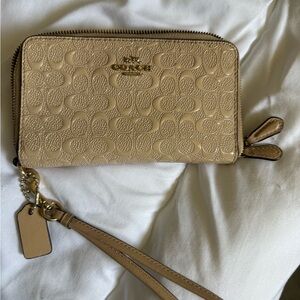 Coach Beige Embossed Wristlet